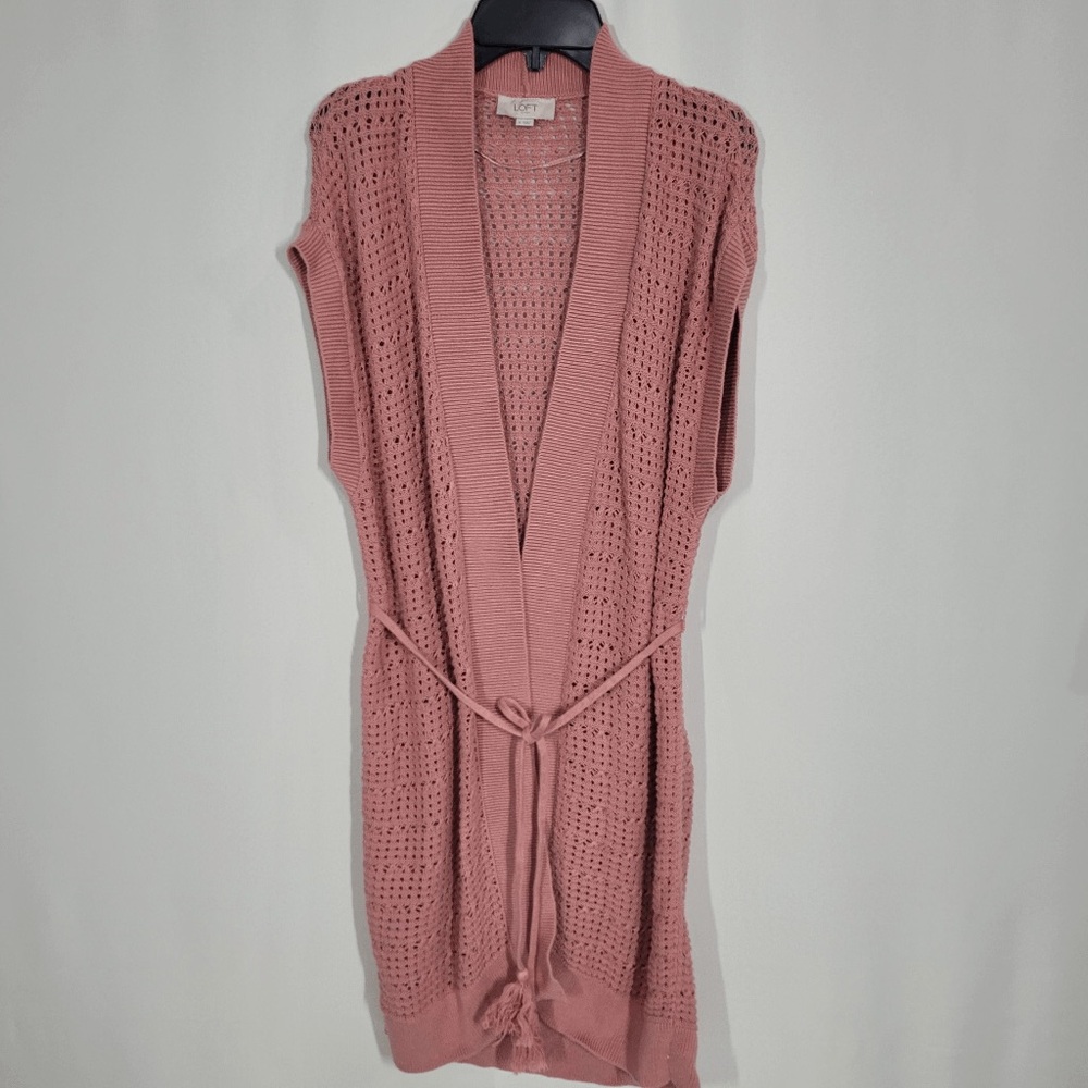 LOFT Dusty Rose Open-Knit Sleeveless Cardigan